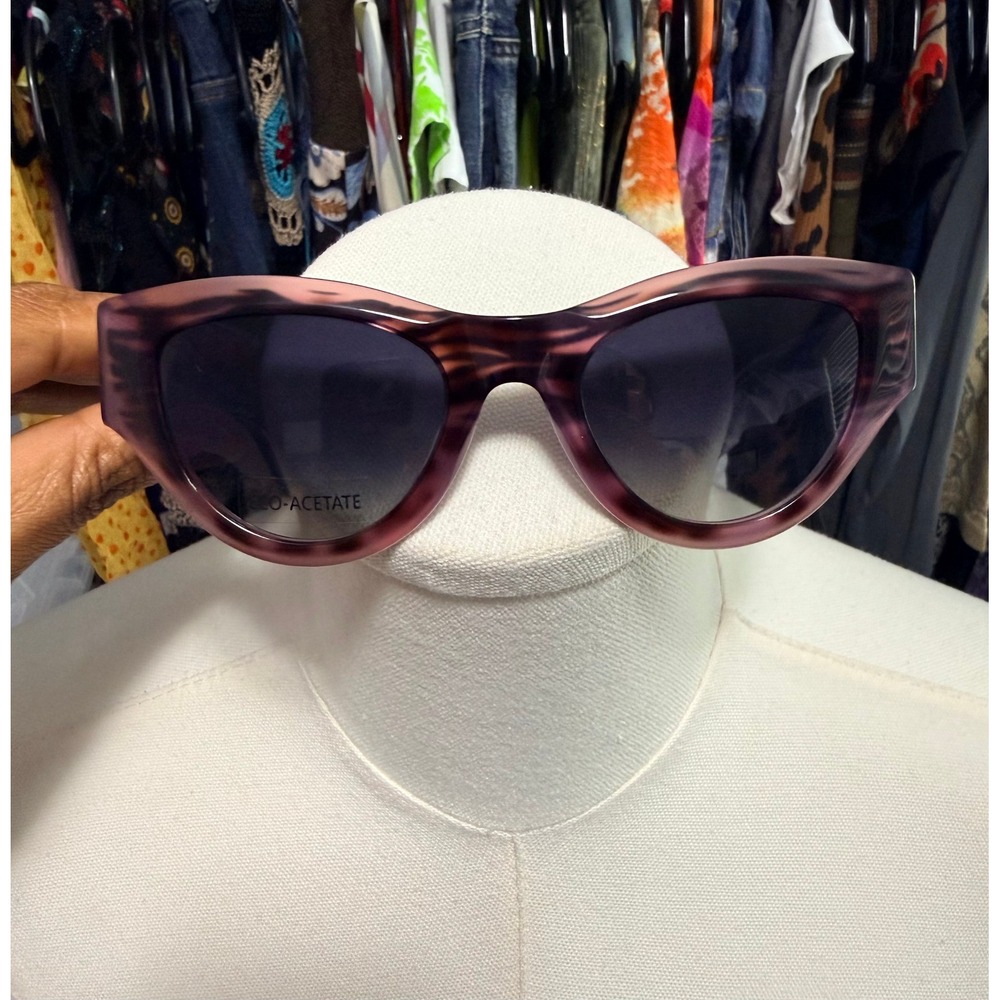 VTG Y2K Italian Cat Eye Sunglasses Purple Tortoise Acetate Chunky NO CASE